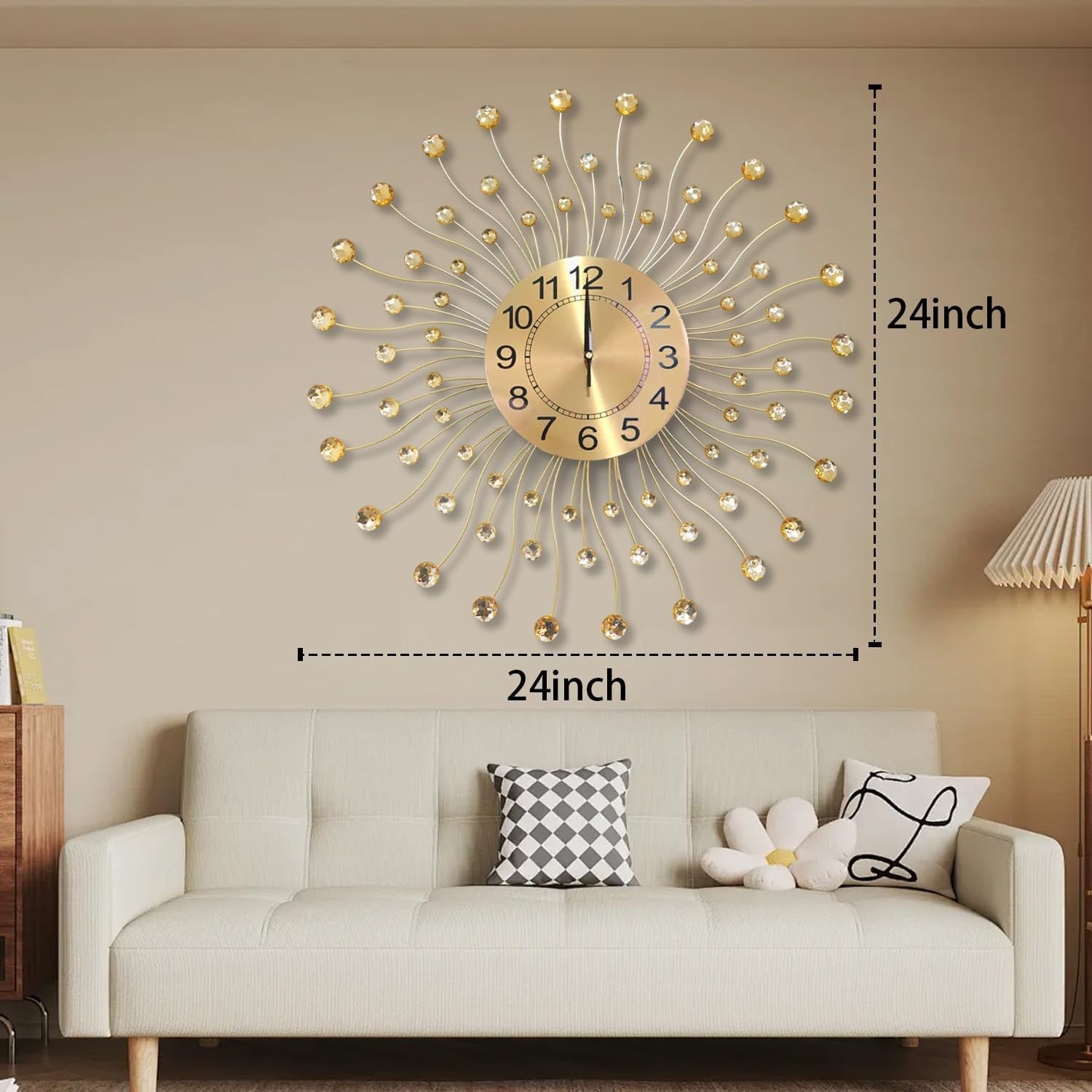 60cm Gold Sunburst Wall Clock – Silent Quartz Modern Decorative Crystal Design