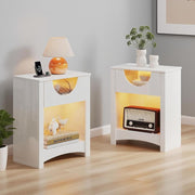 LED Bedside Tables Set of 2 with USB Ports, Drawer Storage & Warm Ambient Light