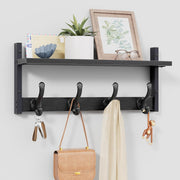 Rustic Black Wall Mounted Coat Rack with Shelf | 20” Hooks for Entryway