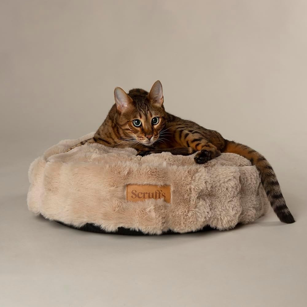 Luxury Round Cat Dog Bed 50cm Faux Fur Cushion Non Slip Washable