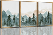 Mountain Forest Framed Canvas Wall Art Set 3 Nature Landscape Home Decor