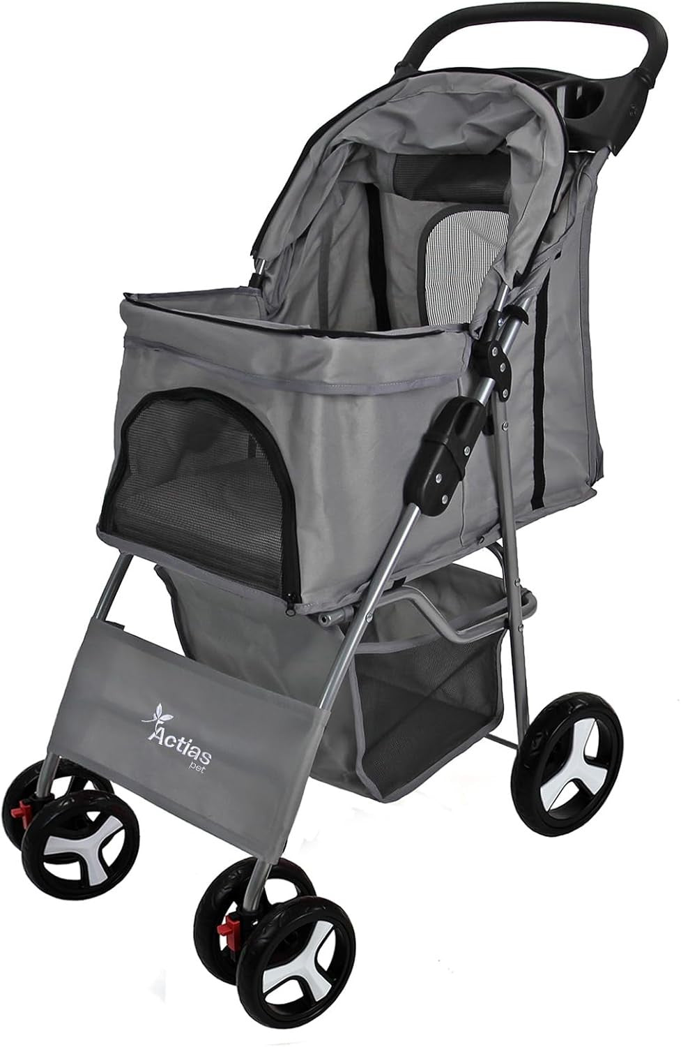 Pet Travel Stroller Dog Cat Pushchair Foldable Swivel Wheels 15kg Grey