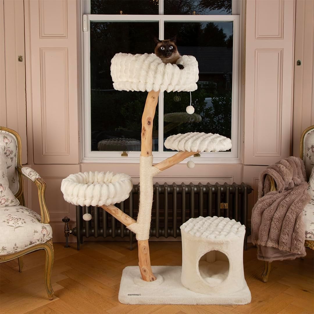 Large Luxury Cat Tree Scratching Tower with Natural Wood Perches & Condo