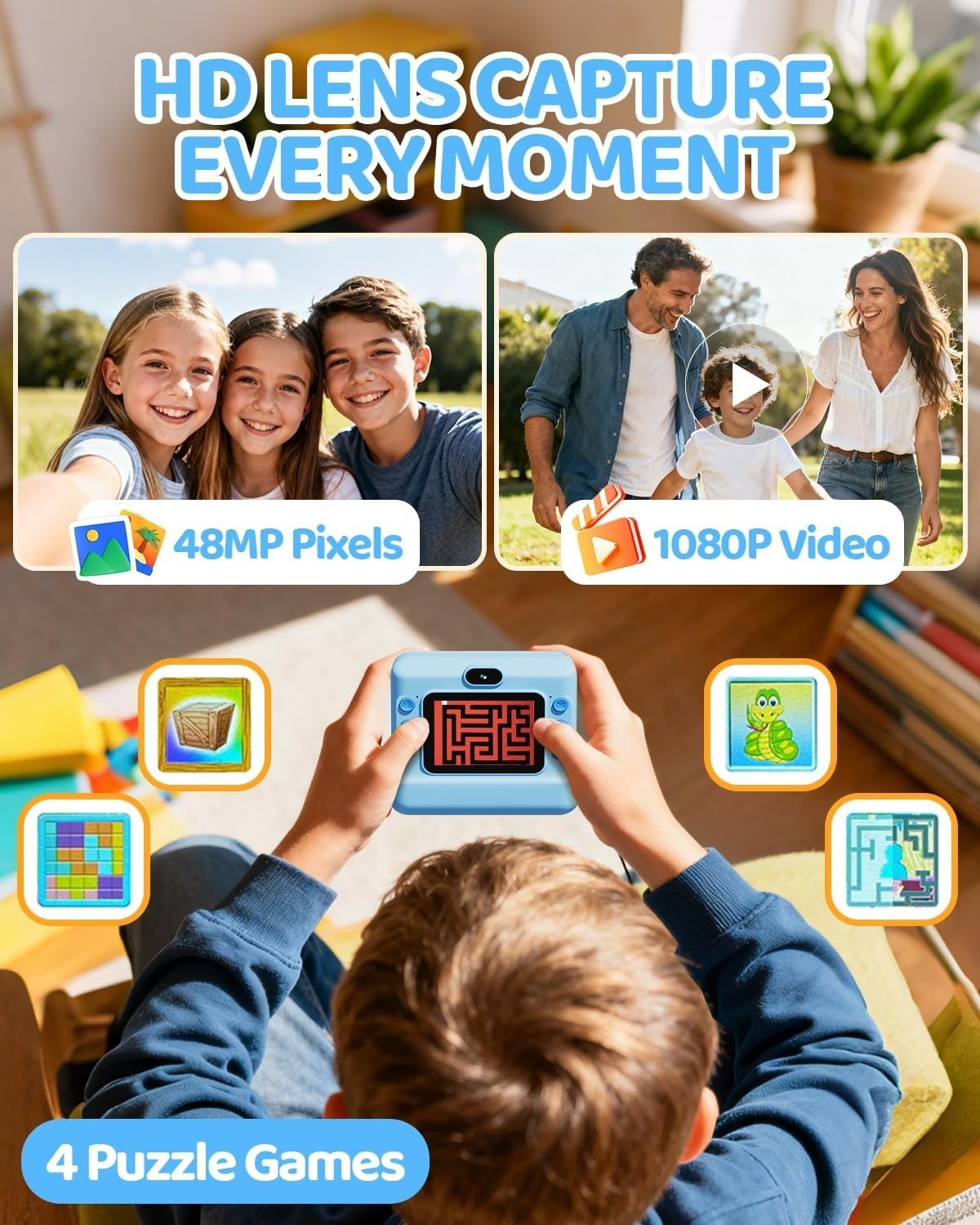 Kids Instant Print Camera 1080P HD Selfie Camera 32GB Card & Paper