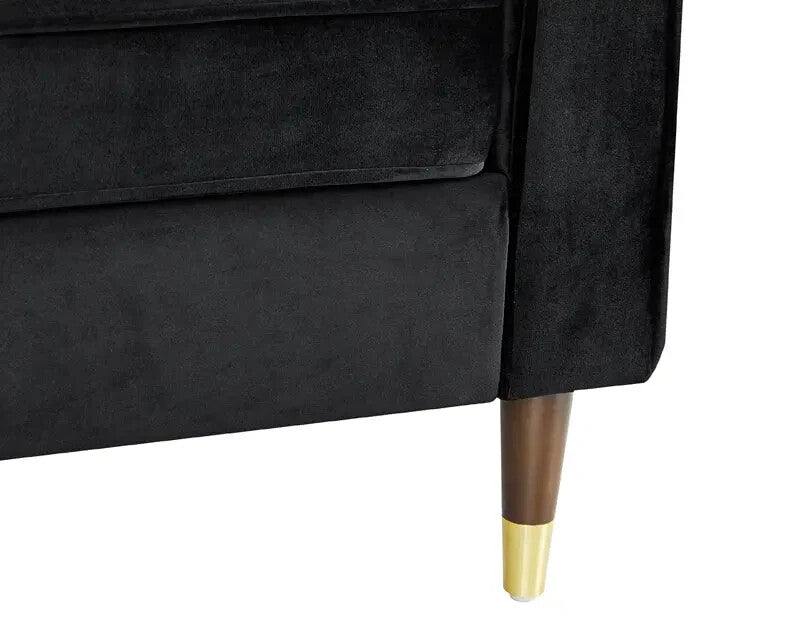 Black Velvet Armchair 1 Seater Sofa Ribbed Gold Leg Modern Lounge Chair