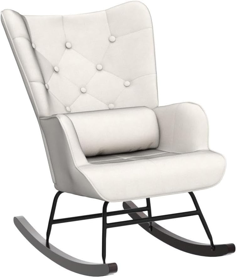 Velvet Rocking Chair for Nursery & Living Room – Soft Cushions, Wood Legs