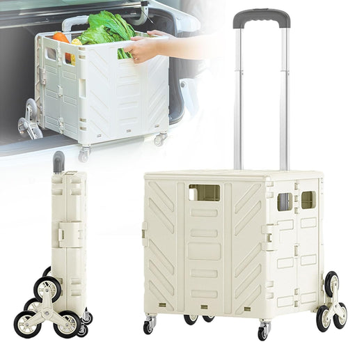 75L Foldable Grocery Trolley w/ Lid 50KG Stair Climber Cart 360° Rolling Wheels