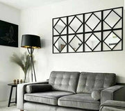 Modern Square Mirror Wall Art Set 3 Black Geometric Panels Living Room Decor