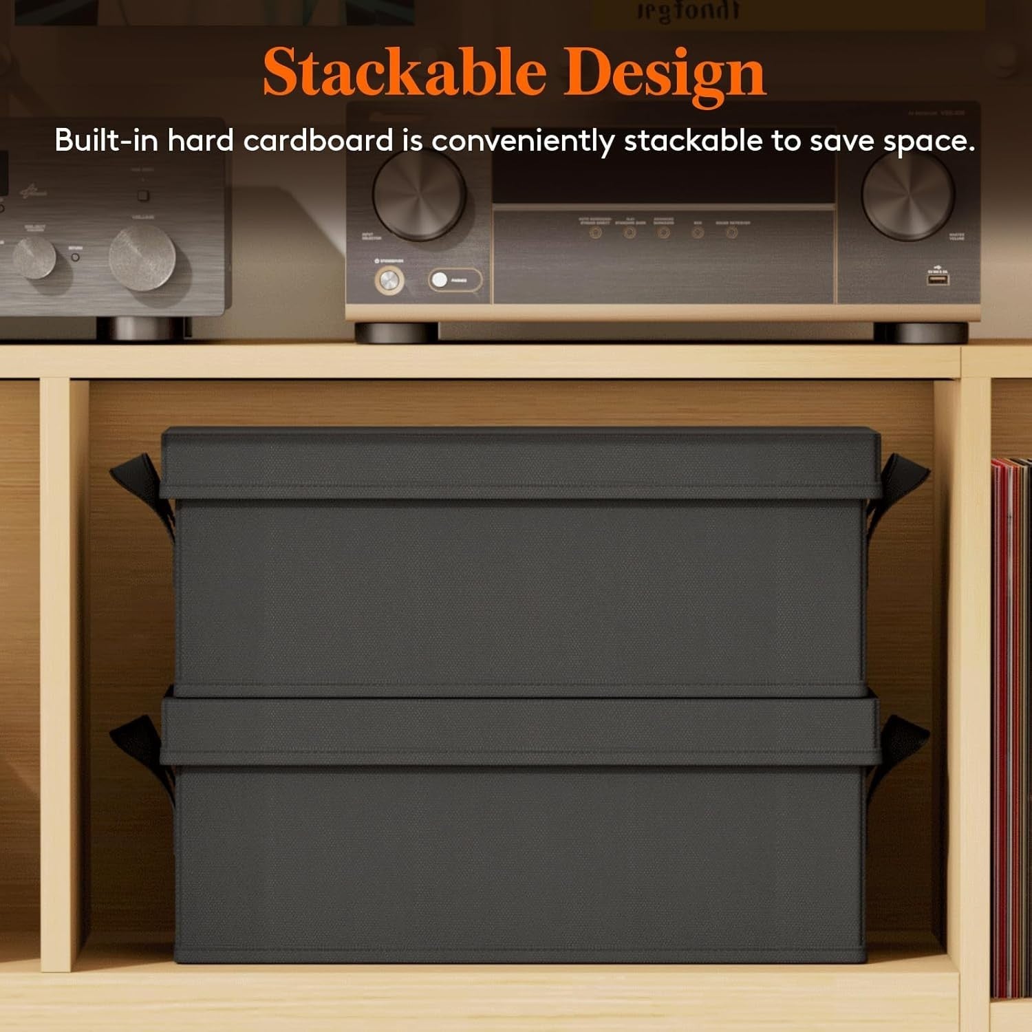 6 Pack DVD Storage Boxes Stackable Lid Organizer Holds 150 DVDs Black