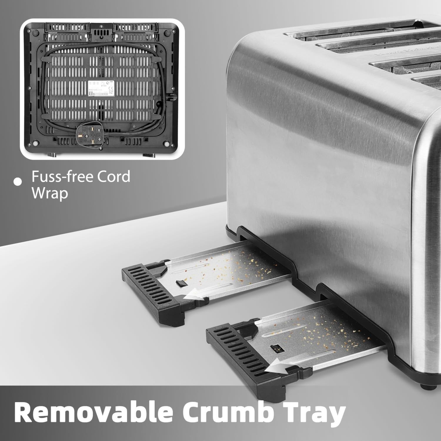 4-Slice Stainless Steel Toaster Extra-Wide Slots High Lift Defrost Reheat