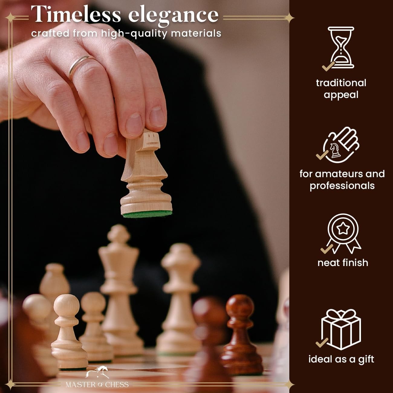 48cm Wooden Inlaid Chess Set – Sycamore Board & Weighted Staunton Pieces