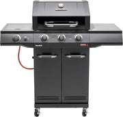 3 Burner Gas BBQ Grill with Side Burner, Infrared Cooking, Cast Iron Grates