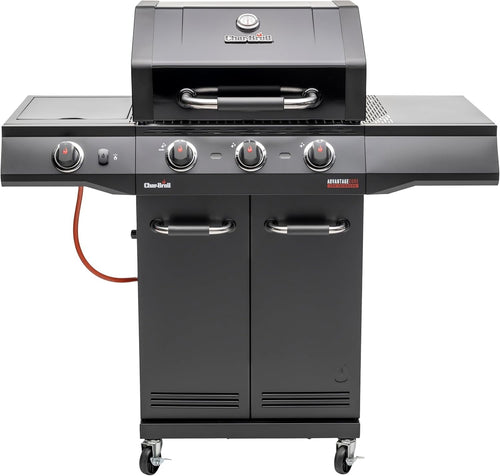 3 Burner Gas BBQ Grill with Side Burner, Infrared Cooking, Cast Iron Grates