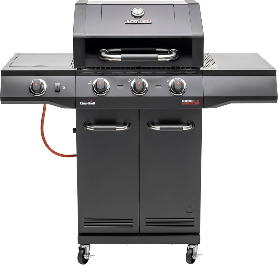 3 Burner Gas BBQ Grill with Side Burner, Infrared Cooking, Cast Iron Grates