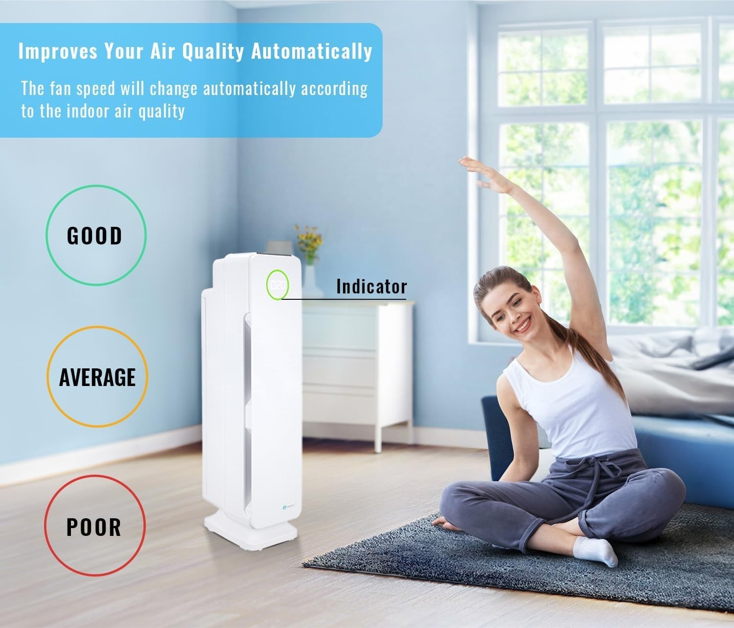 Smart HEPA Air Purifier Ioniser Auto Mode Air Quality Monitor Quiet