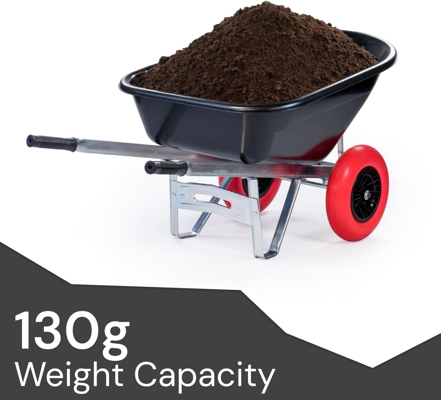 160L 2-Wheel Garden Wheelbarrow – Black/Red – Flat-Free Tyres Heavy Duty 130kg