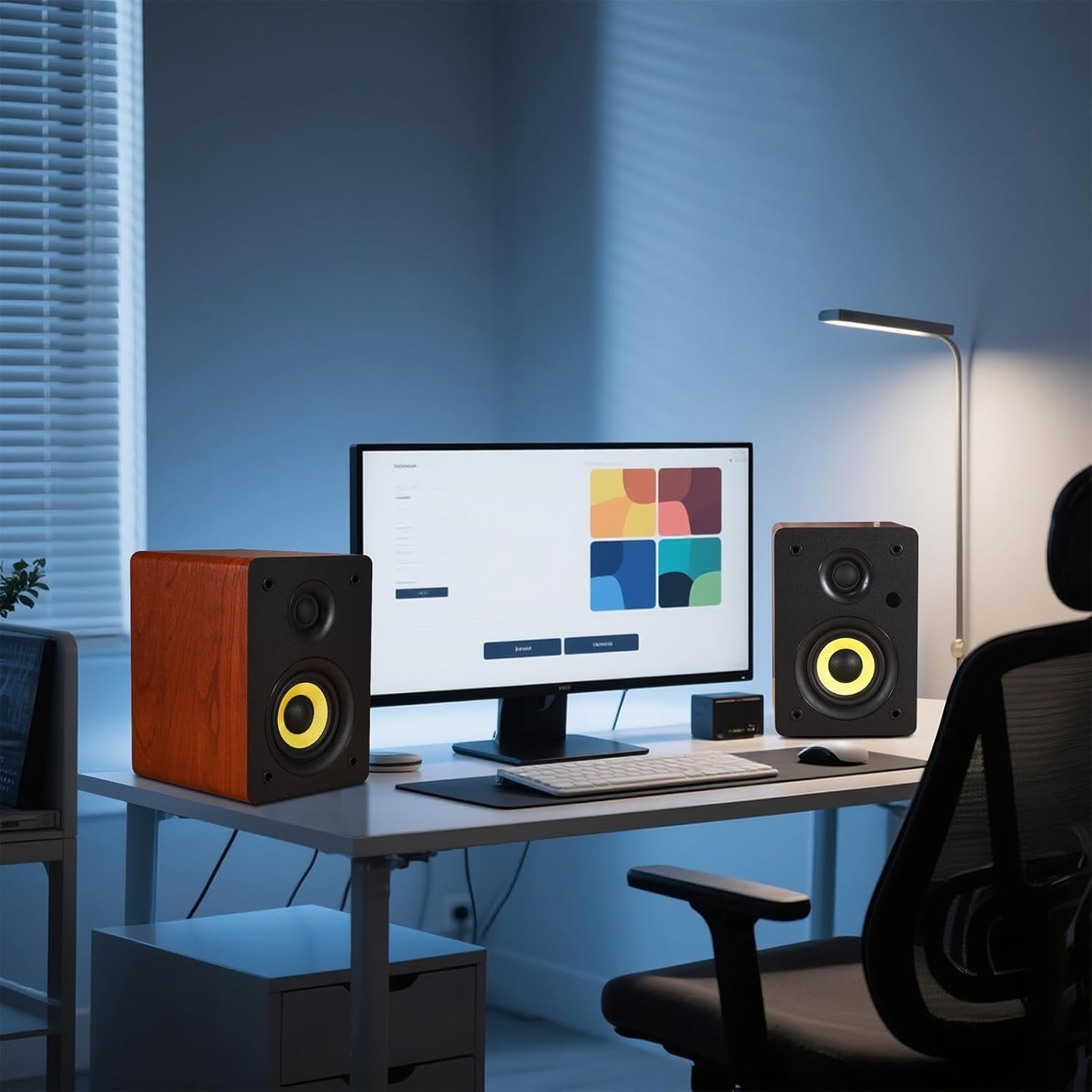 80W Bluetooth 5.4 HiFi Bookshelf Speakers Studio Monitor Wood Cabinet 24bit DAC