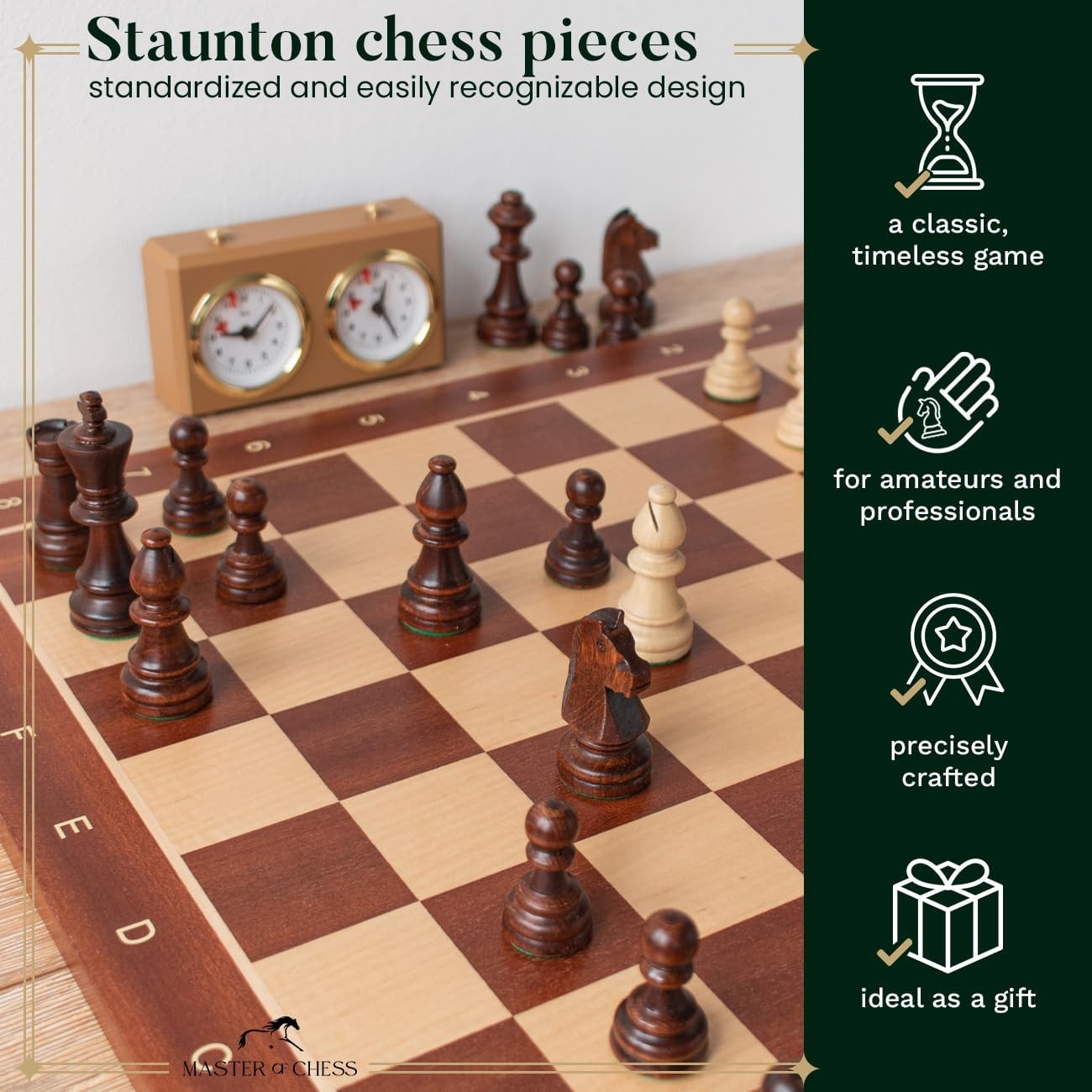 Staunton No.5 Weighted Wooden Chess Pieces Set with Mahogany Storage Box