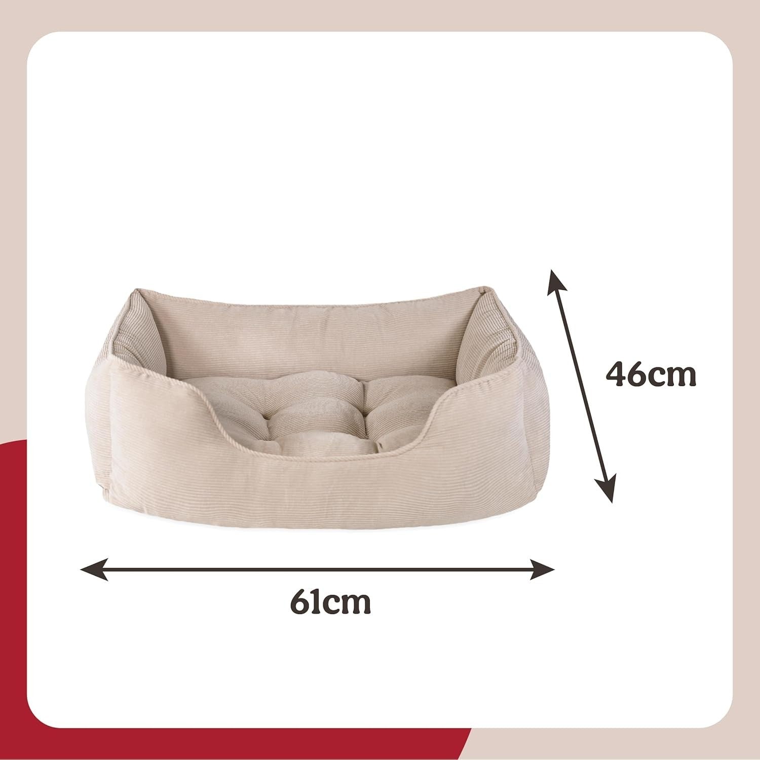 Medium Square Dog Bed 61x46x20cm Durable Cord