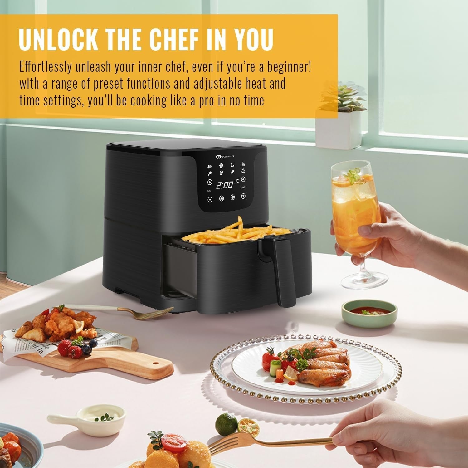 5.5L Digital Air Fryer 1700W | 7 Presets Healthy Oil-Free Cooking + Recipe Book