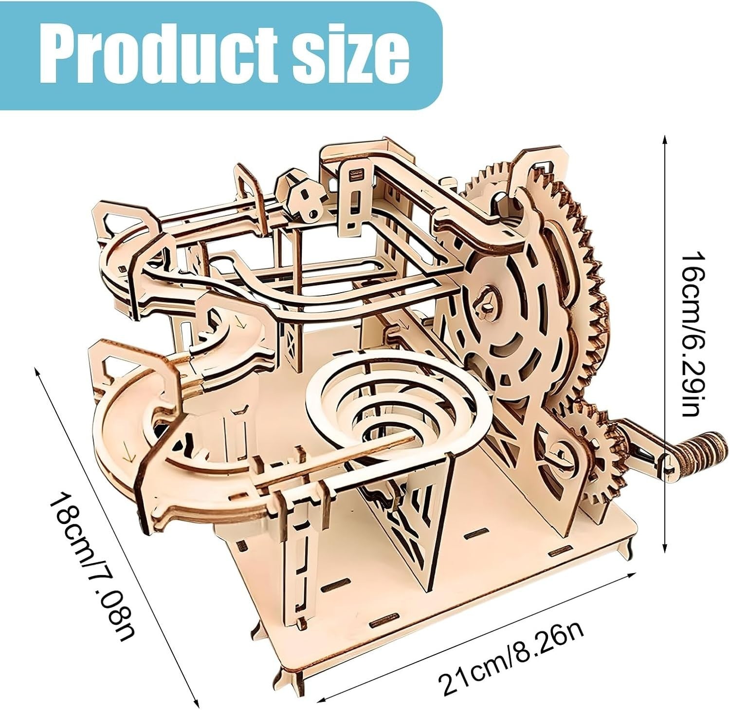 3D Wooden Marble Run Puzzle for Adults - Hand Cranked Mechanical Model