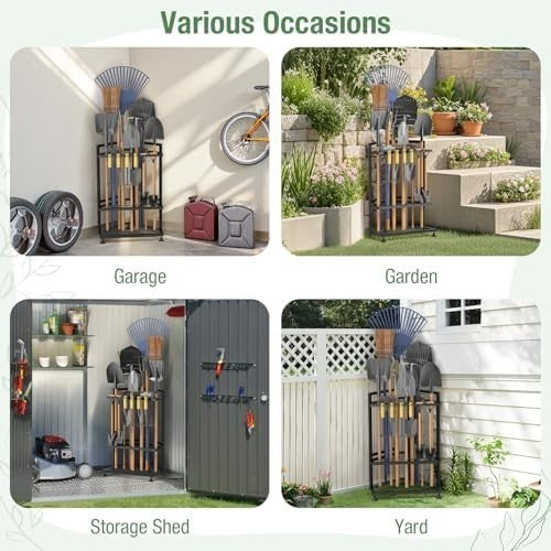 Corner Garden Tool Organizer Metal Rack for Shovels Rakes Brooms Storage