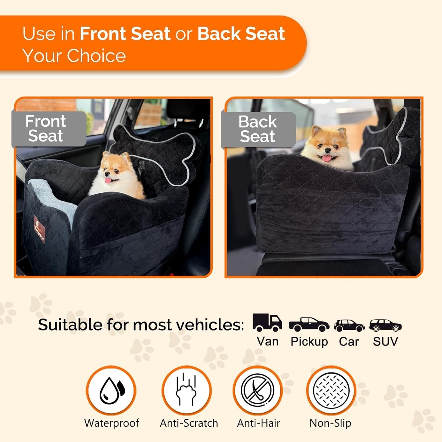 Luxury Dog Car Booster Seat Elevated Travel Bed Safety Tether Storage