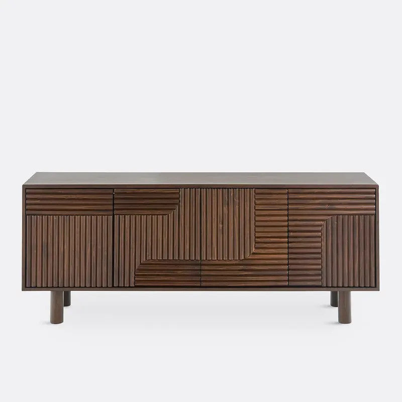Solid Pine 4-Door Sideboard Grooved Media Console TV Unit 184cm Wide