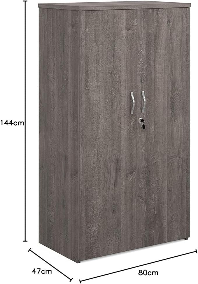 Grey Oak Office Cupboard 3 Shelves Lockable Double Door Storage Cabinet 144cm