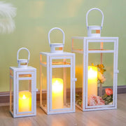 Set of 3 White Metal Candle Lanterns | Indoor Outdoor Home & Garden Décor