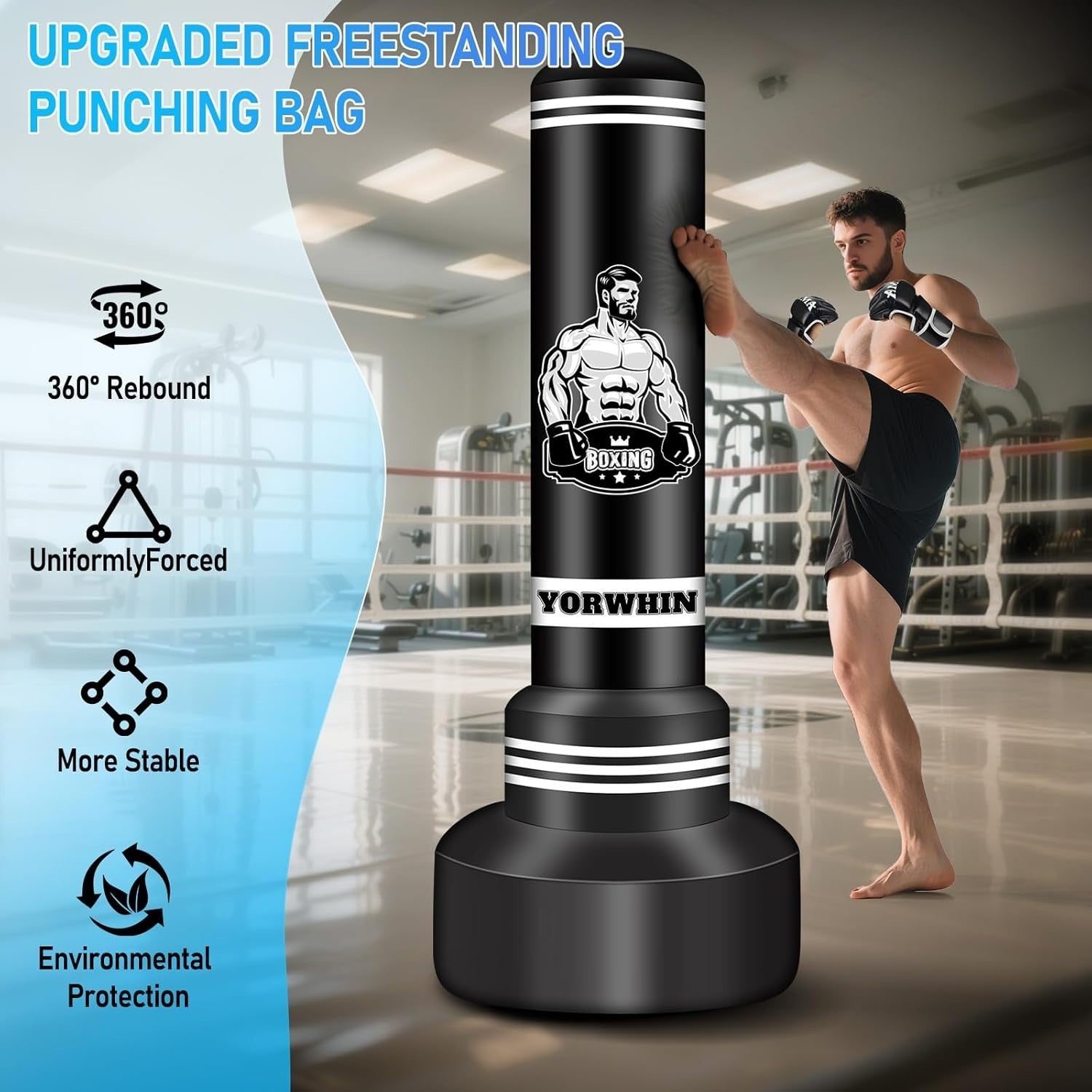 70in Standing Punch Bag Inflatable MMA Kickboxing Set Gloves Pump