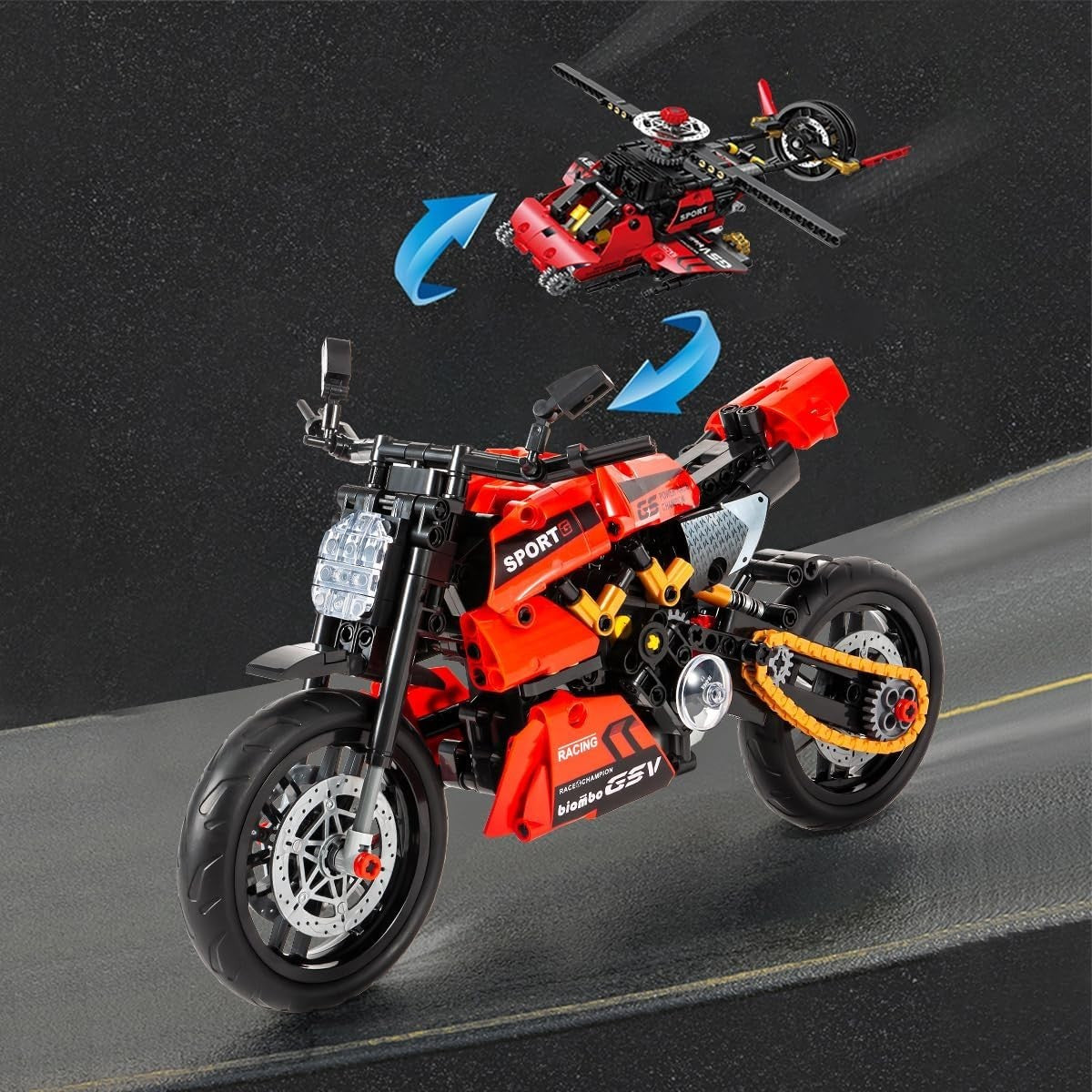 545 PCS 2-in-1 Transforming Motorbike & Helicopter Building Toy for Kids