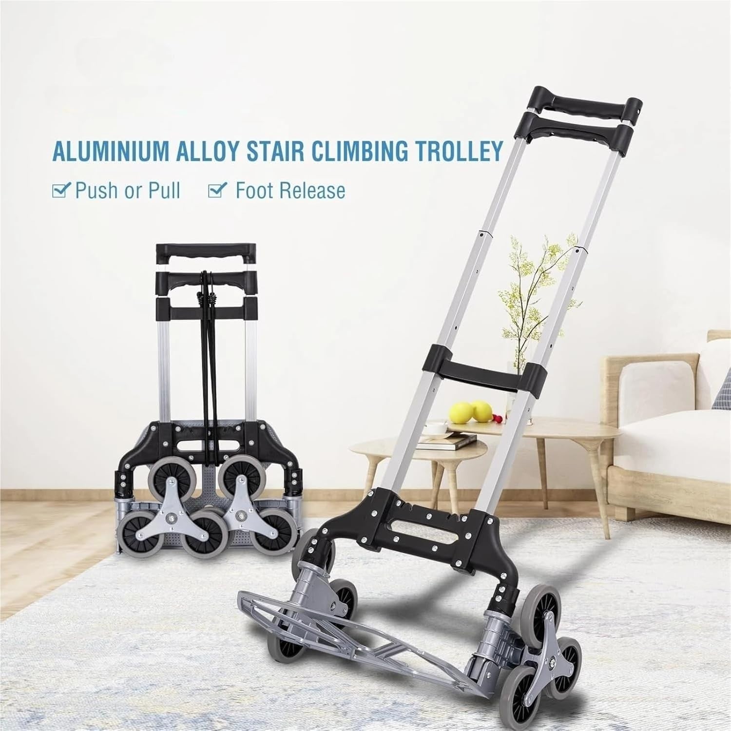 75kg Stair Climbing Hand Truck Folding Aluminium 6 Wheel Cart