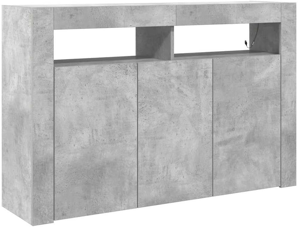 Modern Concrete Grey Sideboard LED Cabinet Storage Unit 116cm Dining Room