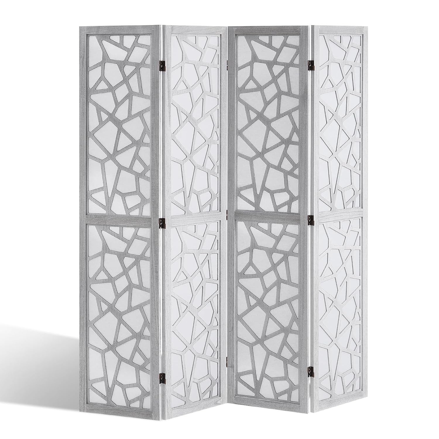 4 Panel White Carved Wood Folding Room Divider Privacy Screen 162x170cm