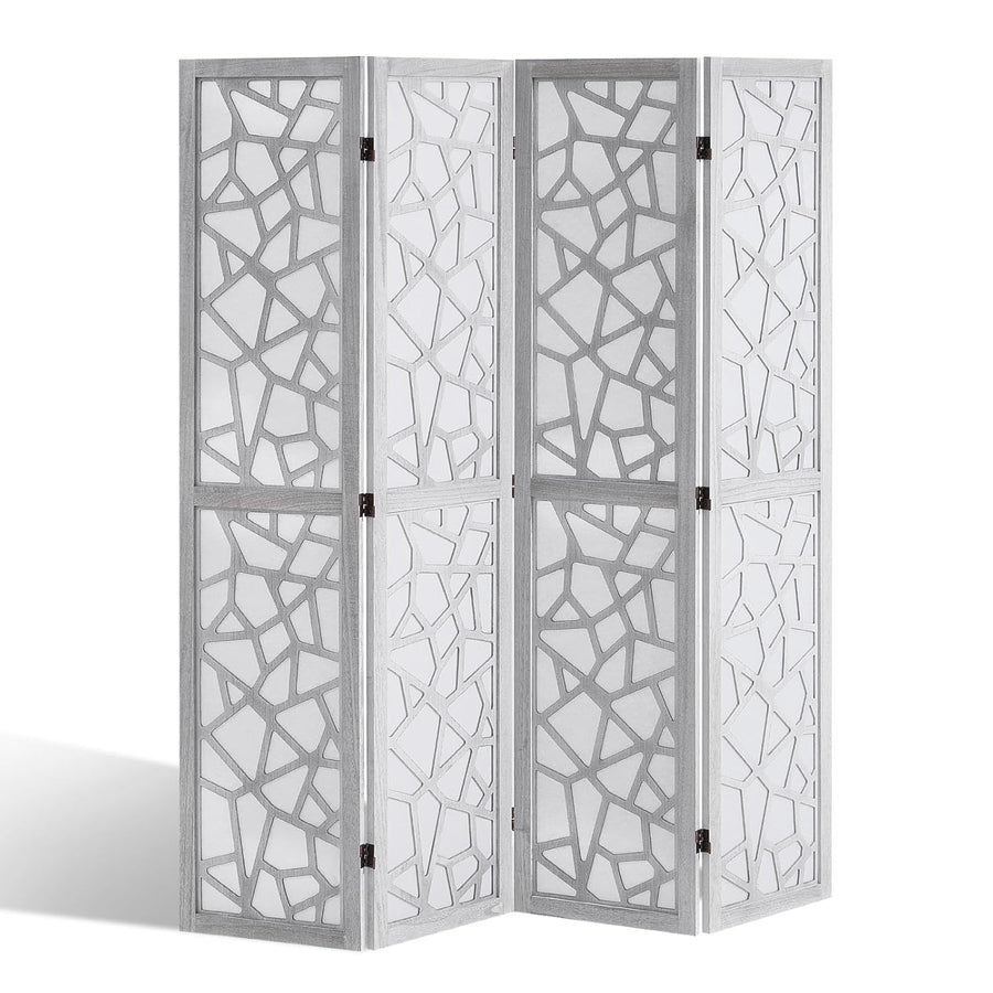 4 Panel White Carved Wood Folding Room Divider Privacy Screen 162x170cm