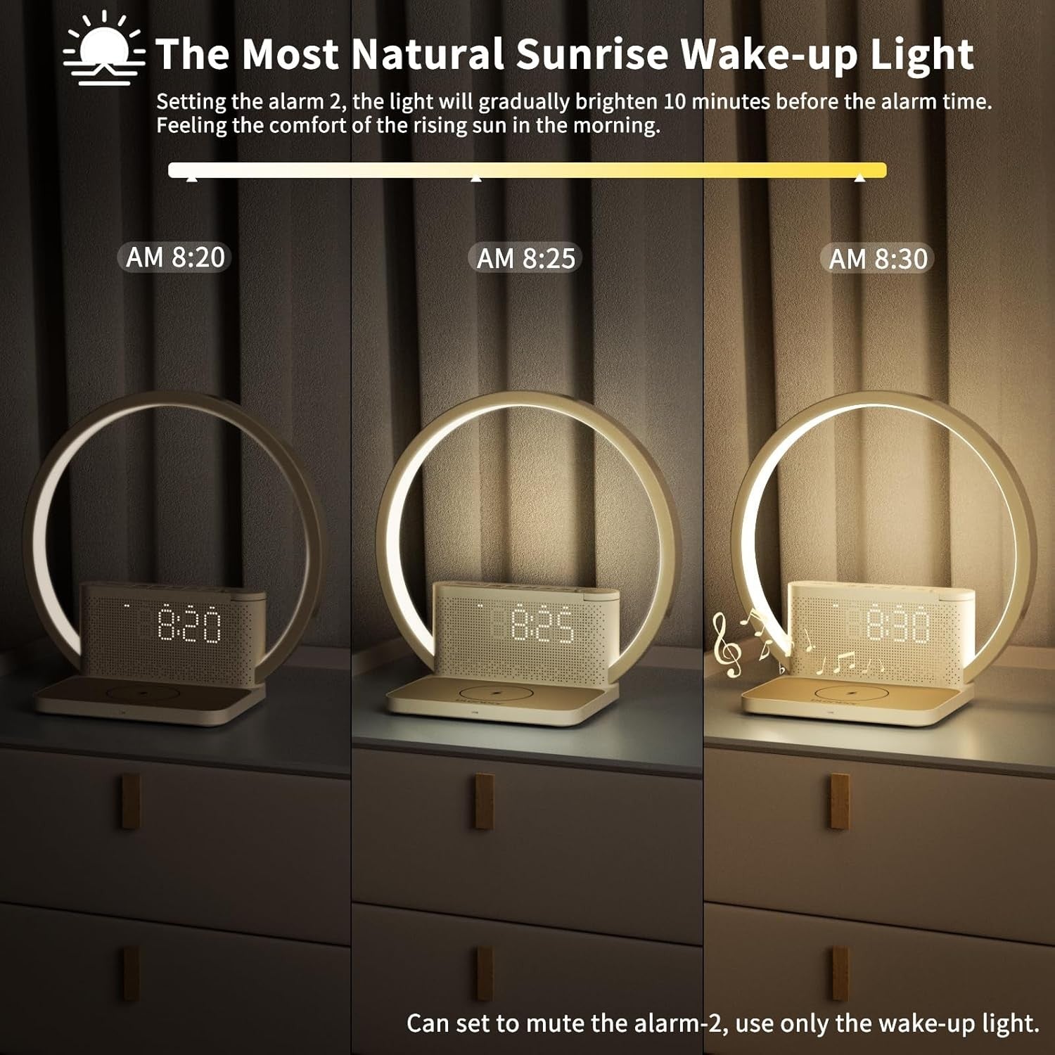 Bedside Wake Up Lamp Alarm Clock Wireless Charger Touch Dimmable Light