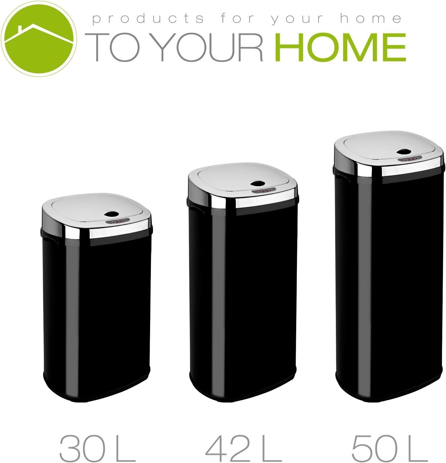 42L Automatic Sensor Kitchen Bin Stainless Steel Touchless Black