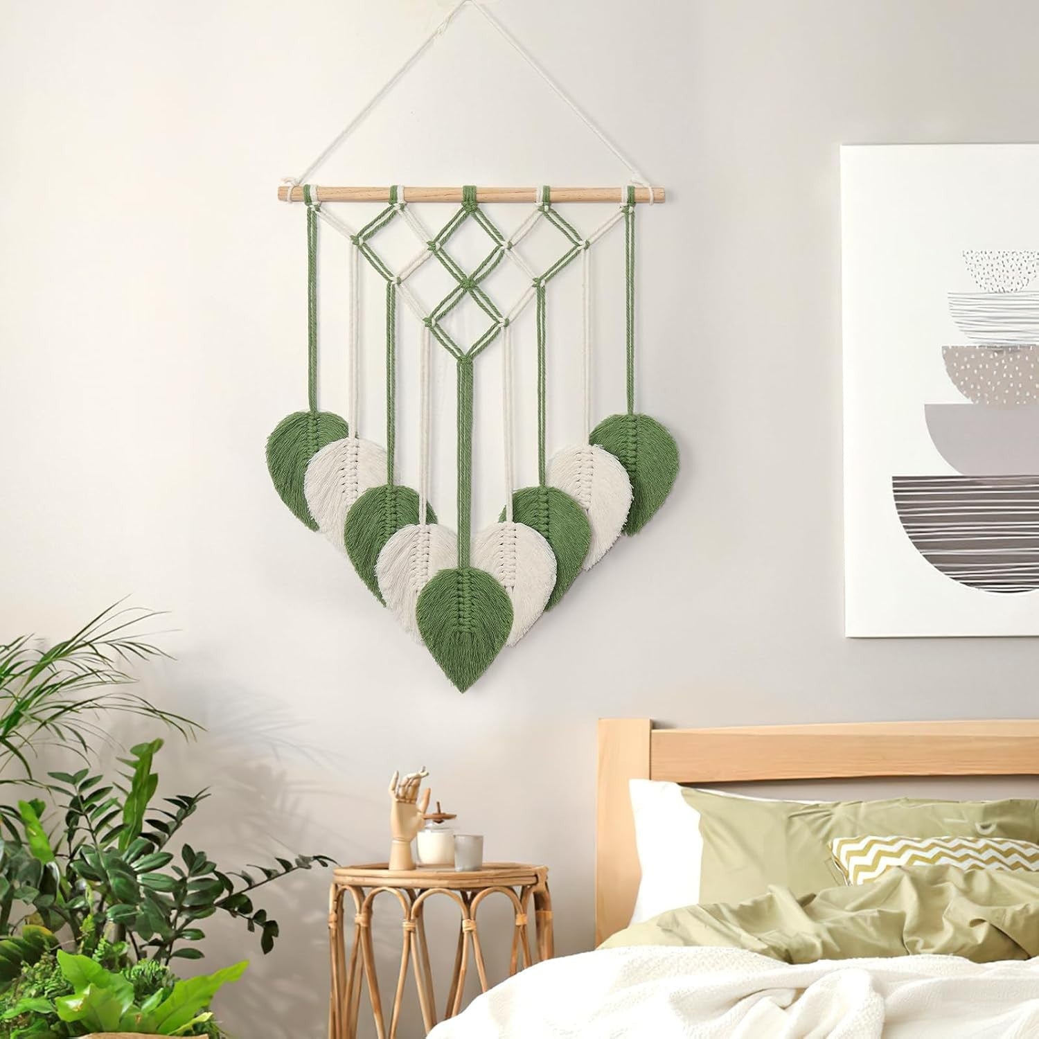 Green Boho Macrame Wall Hanging 20.8"x15.7" Tassel Tapestry