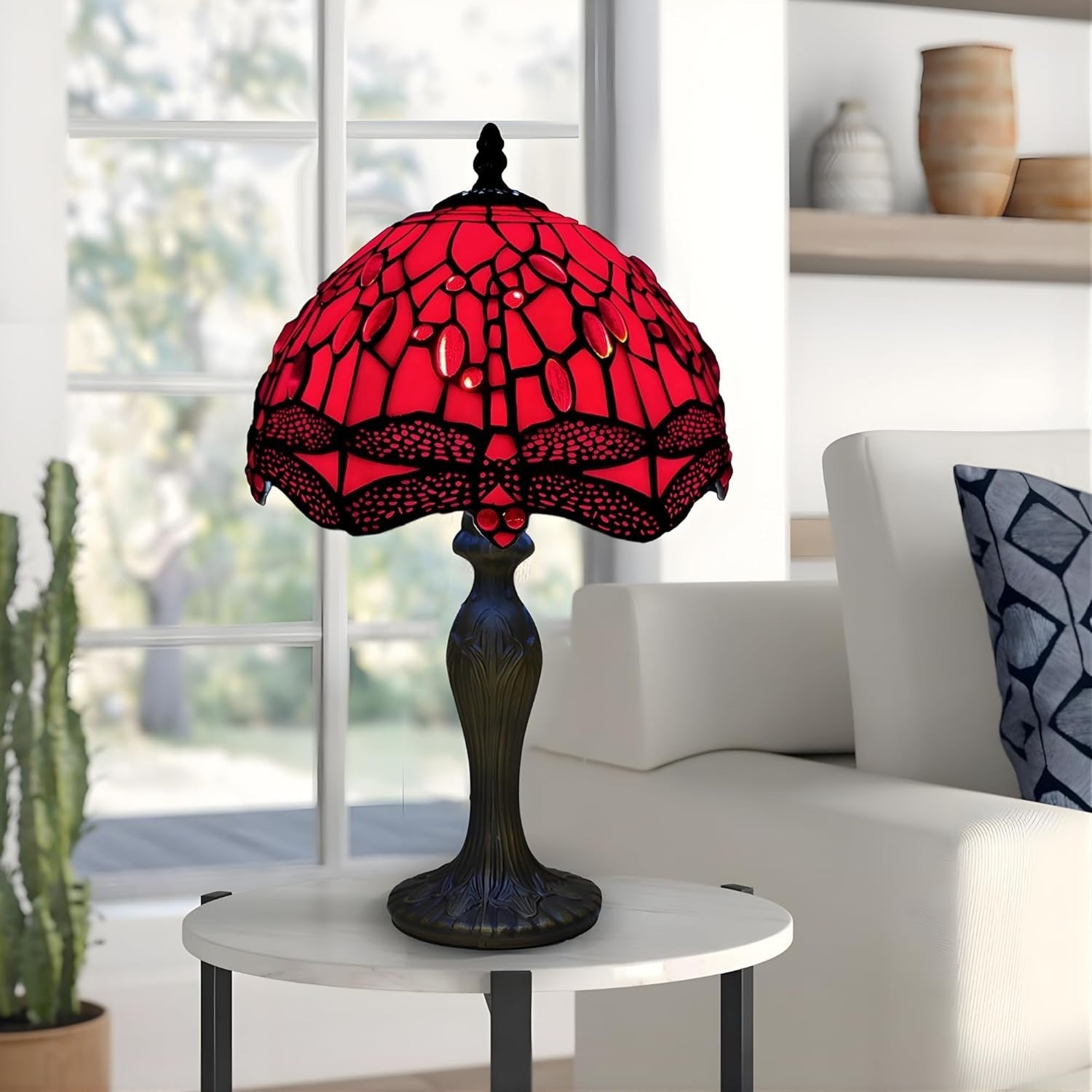 Stained Glass Table Lamp Antique Style 42cm Handcrafted Shade E27