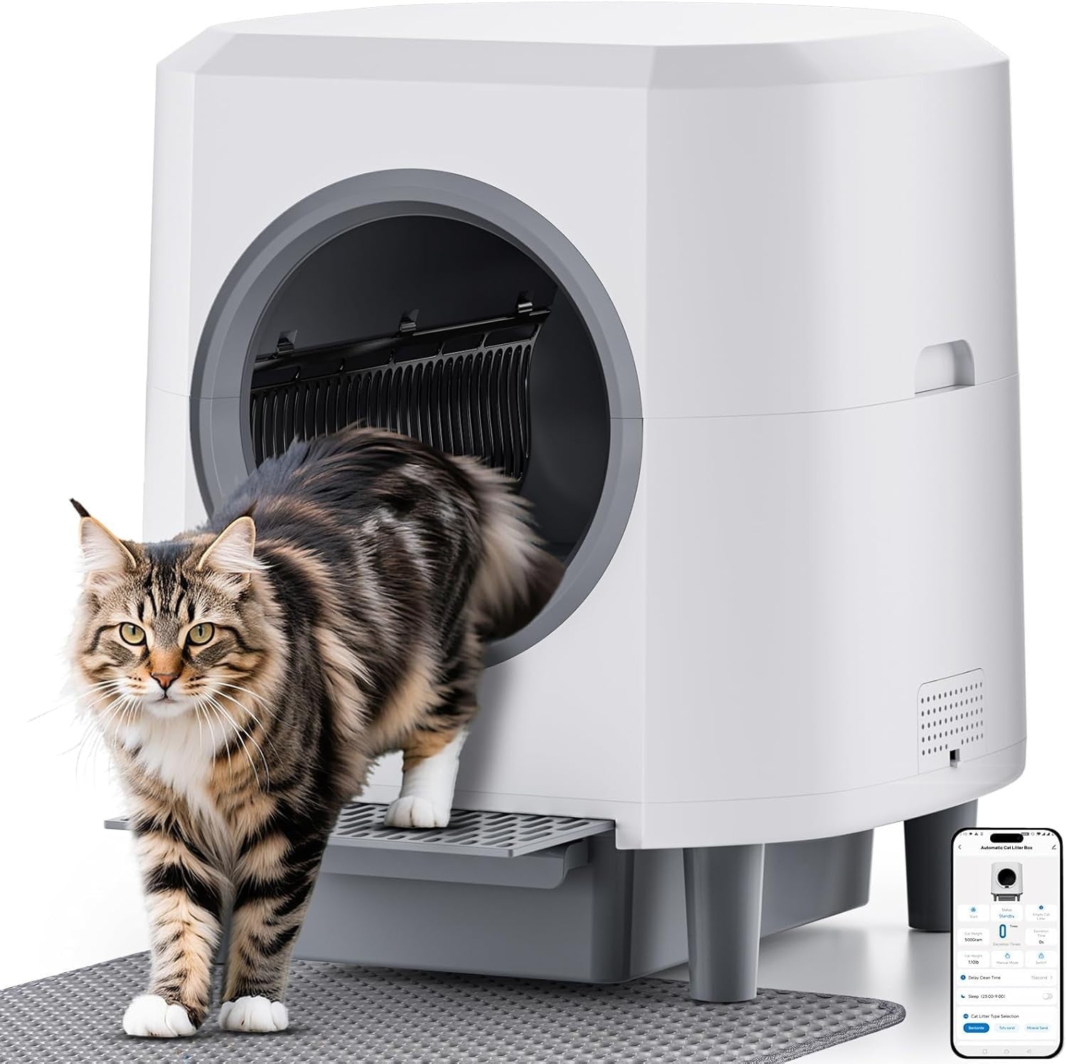 90L Self Cleaning Cat Litter Box App Control Odor Free Multi Cat