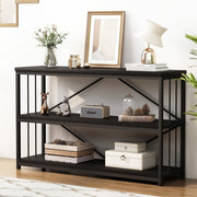 Modern Industrial 3-Tier Sofa Table with Storage Shelves, 120x34x74cm