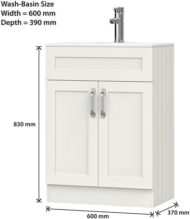 600mm White Bathroom Vanity Unit with Basin Floor Standing Sink Storage Cabinet