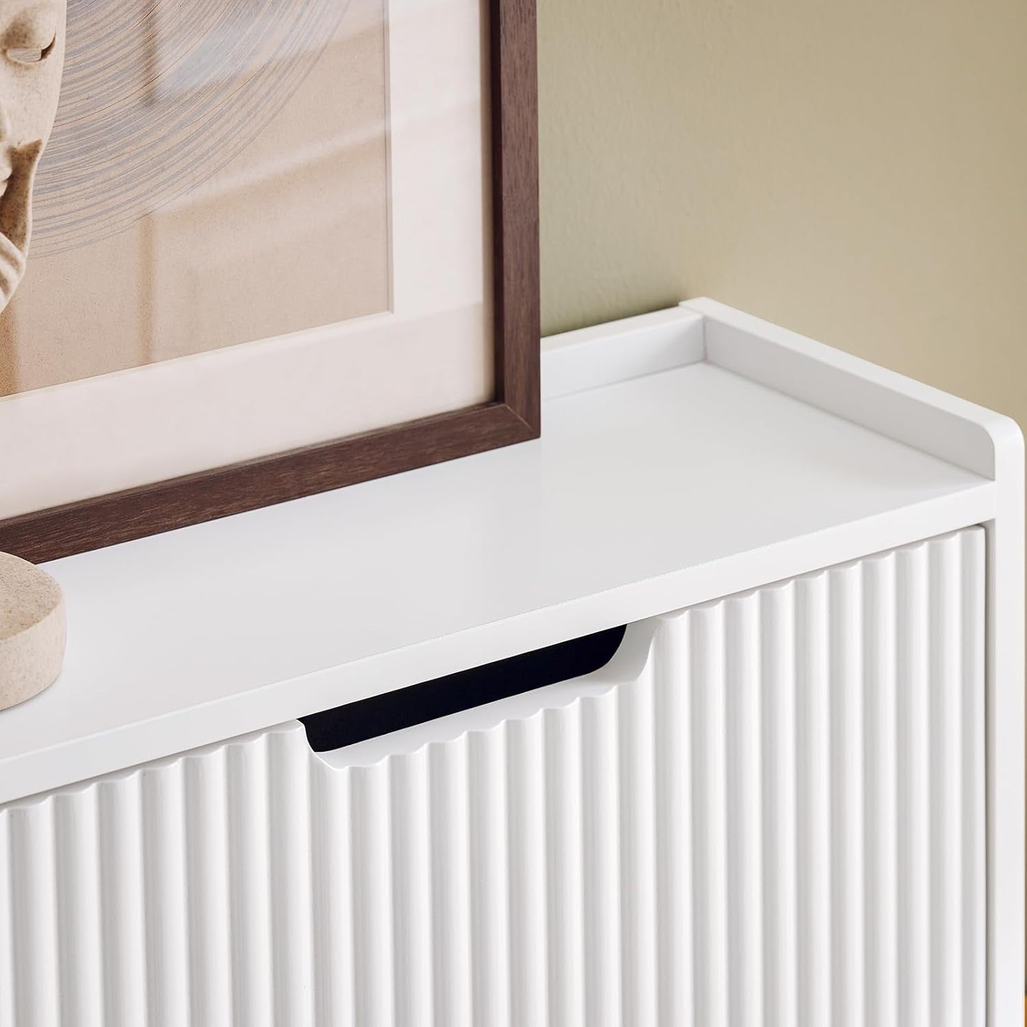 White Slim Shoe Cabinet 4 Flip Drawers – Wide Narrow Hallway Storage 100cm