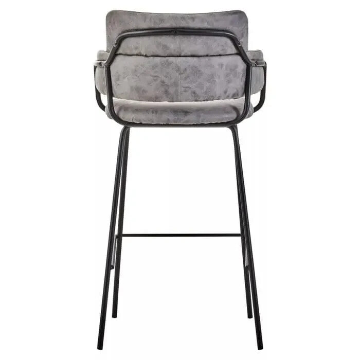 Grey Faux Leather Bar Stool with Arms Modern Padded Seat Metal Legs