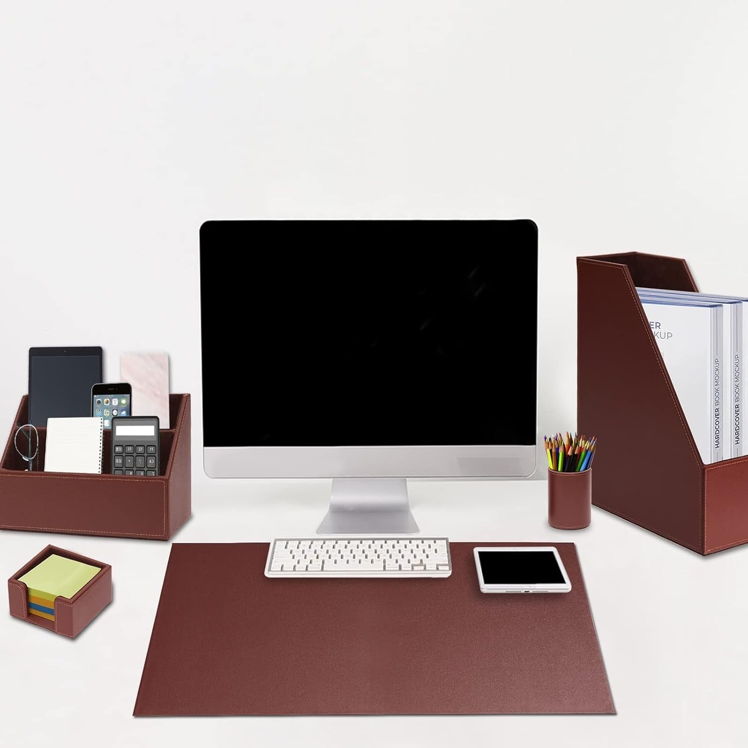Luxury PU Leather 6-Piece Desk Organizer Set with Writing Pad & Pen Holder