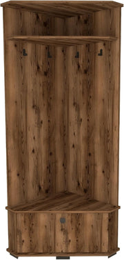 Corner Hall Tree with Coat Hooks, Shoe Bench & Storage Cabinet, Space-Saving