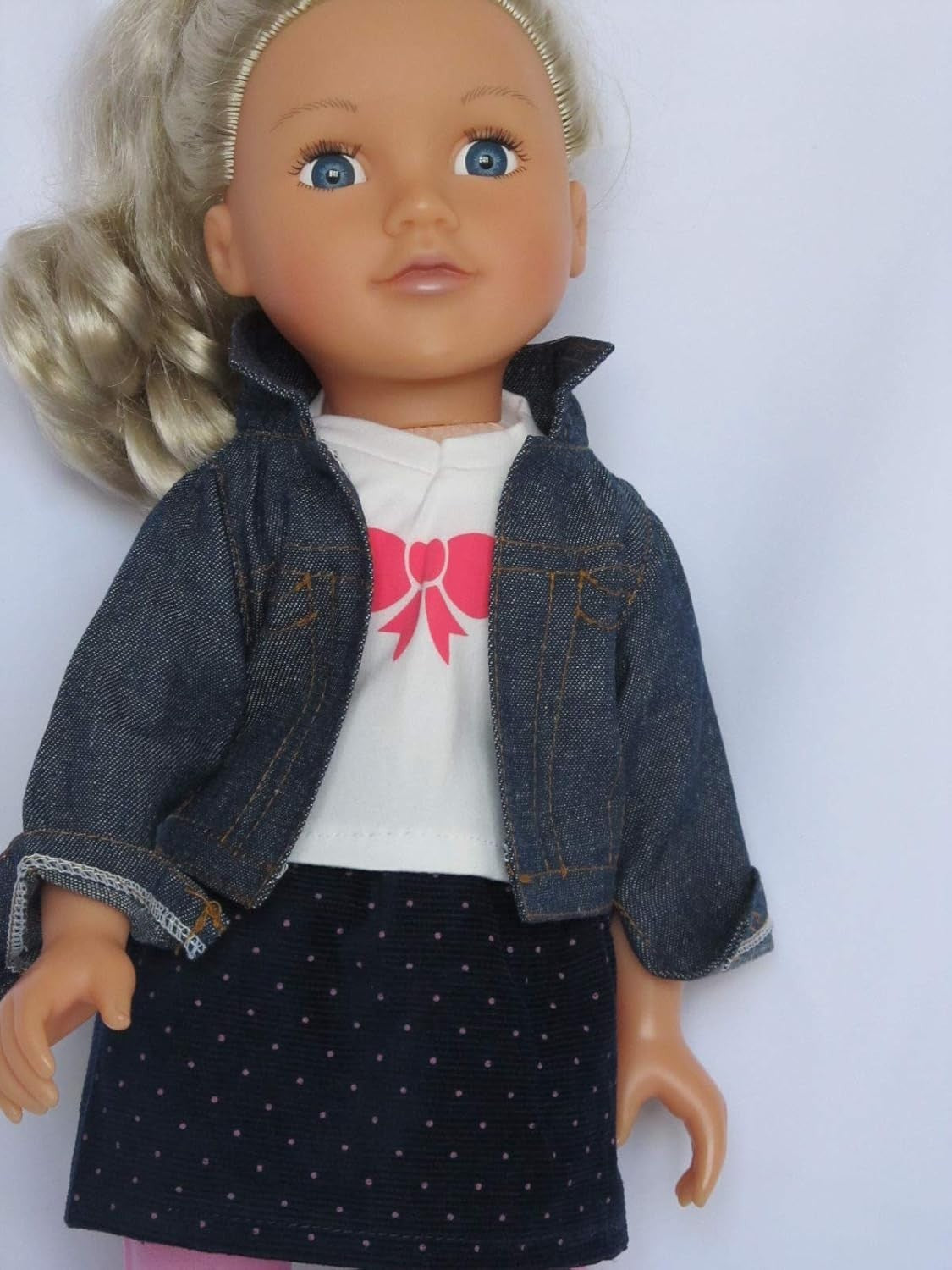 18 Inch Doll Denim Jacket Outfit Boots Skirt Top Bag Set