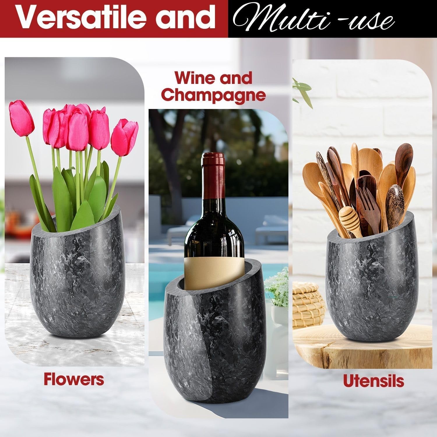 Black Marble Wine Chiller Bucket Champagne Cooler Ice Free Tabletop 750ml