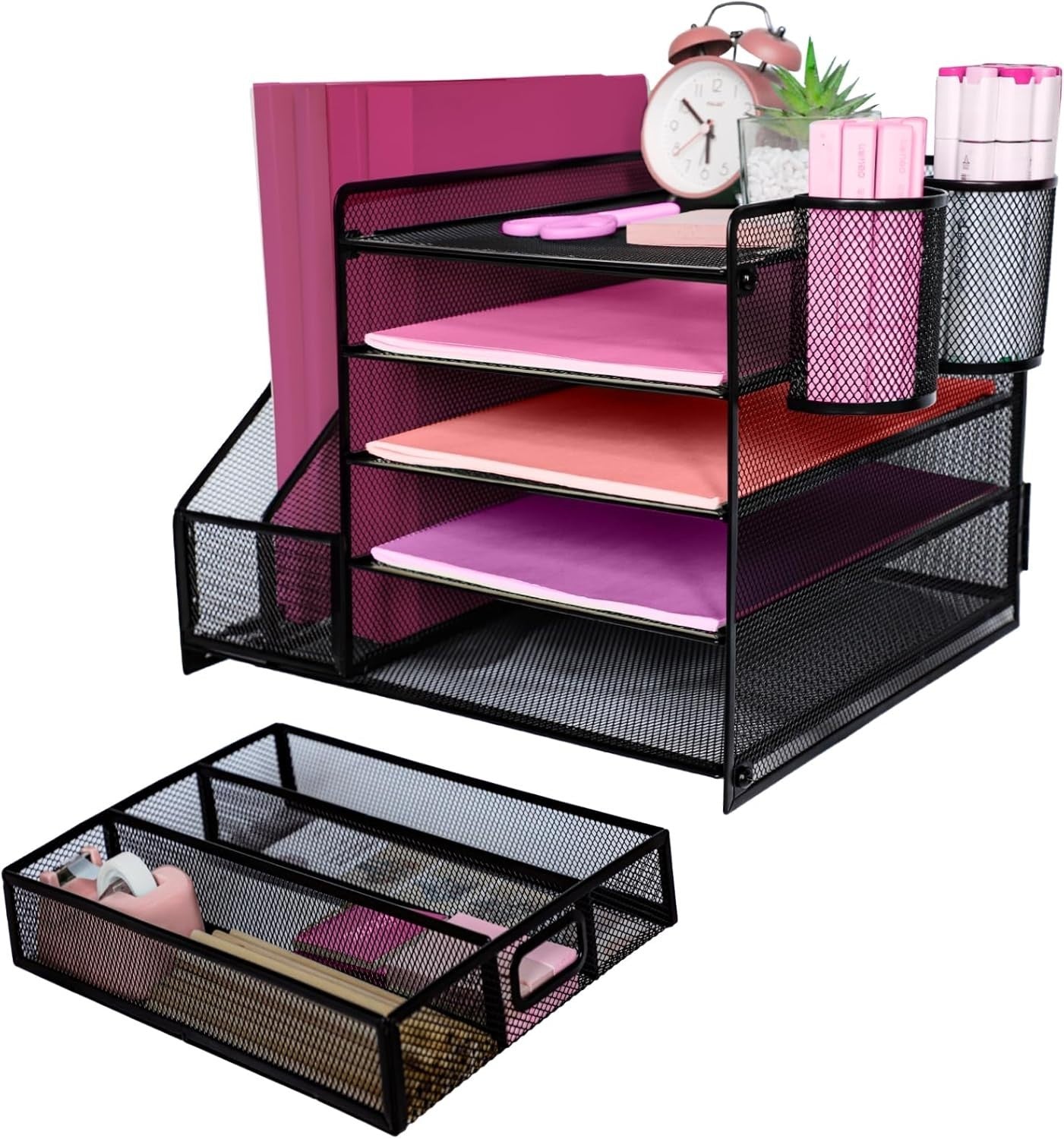 5 Tier Desk Organizer File Holder Drawer Mesh Paper Tray Office Black